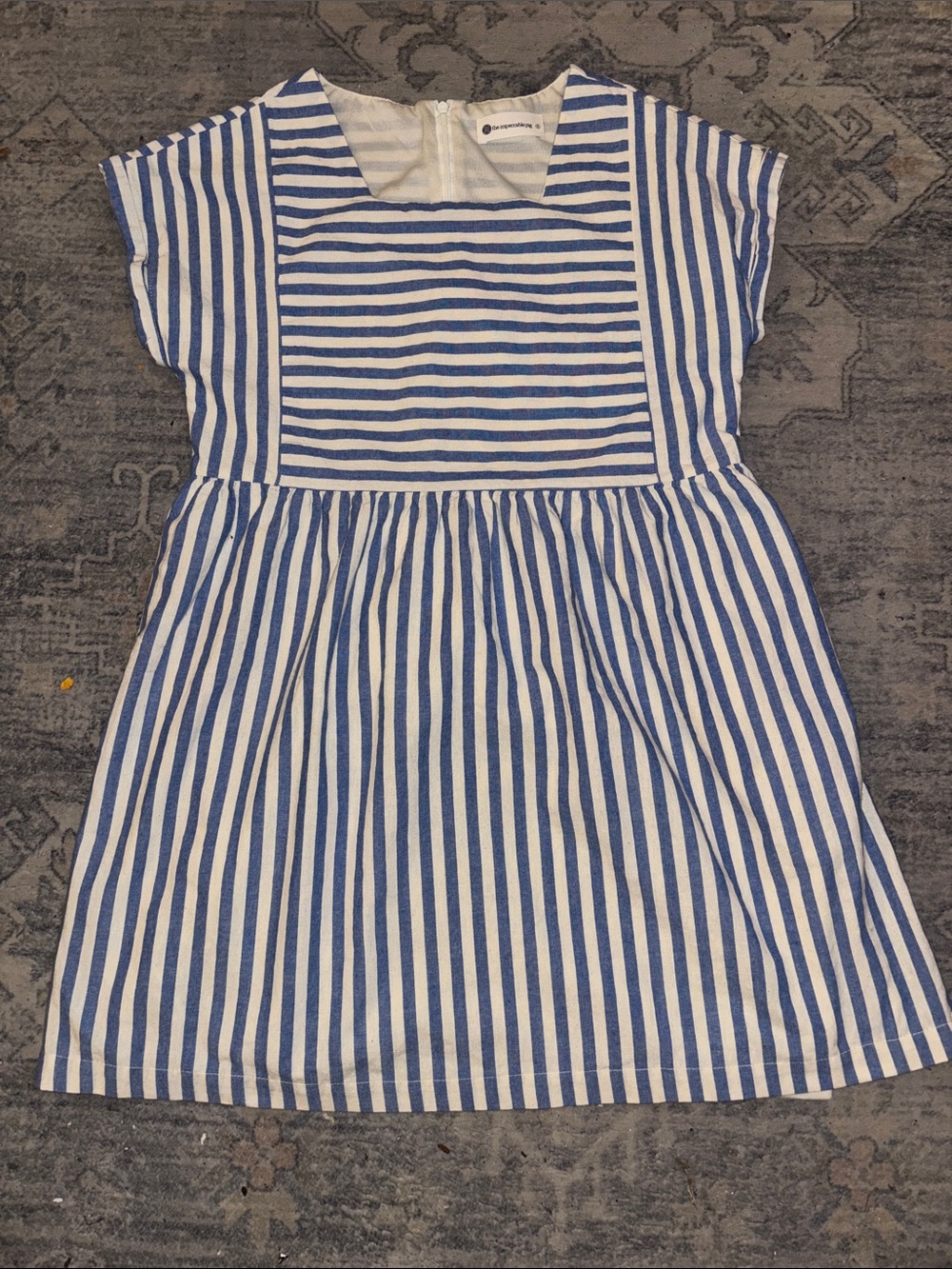 The Impeccable Pig Classic Babydoll Beach Stripe Dress Blue White Women’s Small